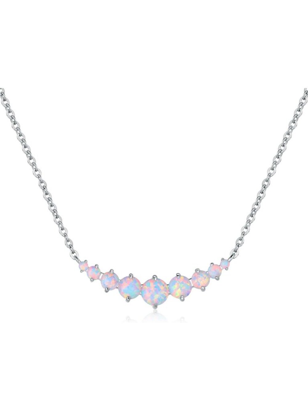 Stunning 18K White/Rose Gold Plated Created Opal Graduated Necklace - Elegant